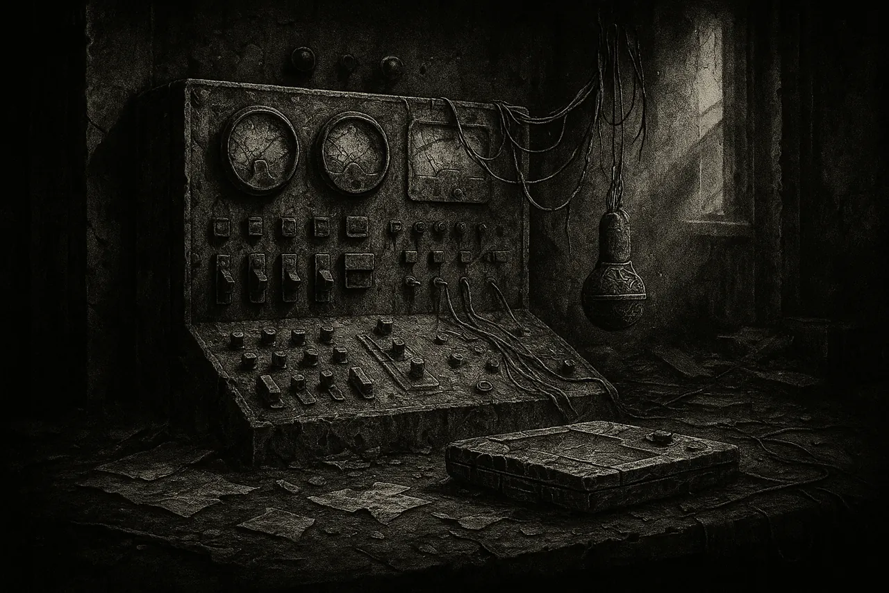 A corroded control panel in a derelict facility